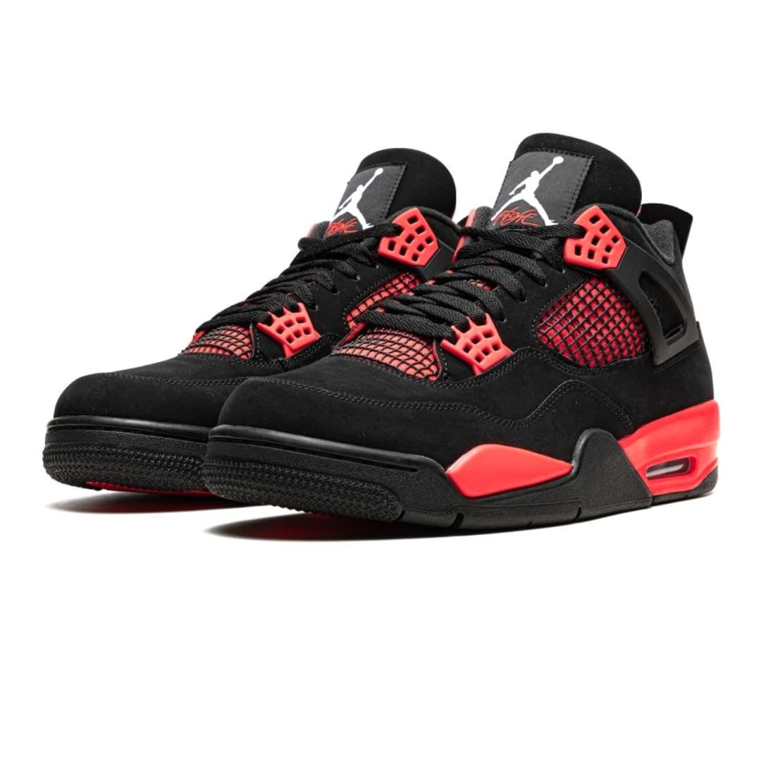 Air Jordan 4 Retro “Red Thunder” — Black Nubuck Retro Sneaker with Bold Crimson Accents