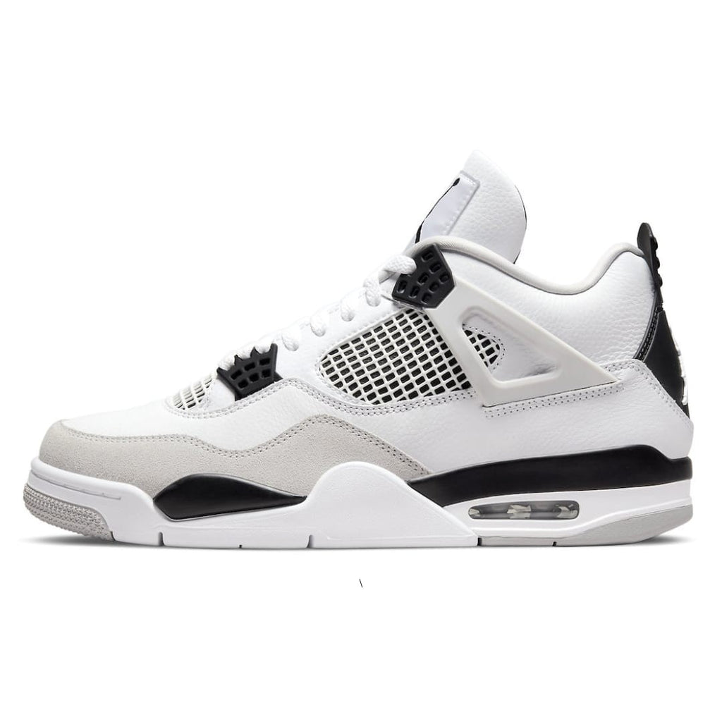 Air Jordan 4 Retro “Military Black” — Premium Leather Retro Sneaker in White, Neutral Grey & Black