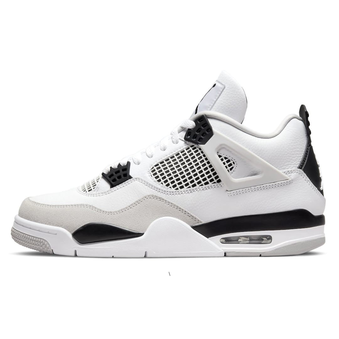 Air Jordan 4 Retro “Military Black” — Premium Leather Retro Sneaker in White, Neutral Grey & Black