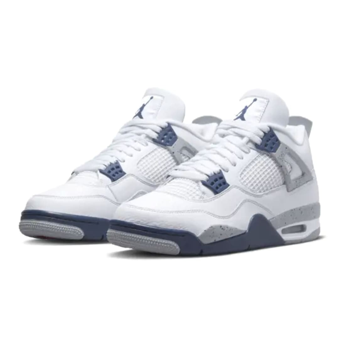 Air Jordan 4 “Midnight Navy” — Premium White Leather Retro Sneaker with Navy & Cement Grey