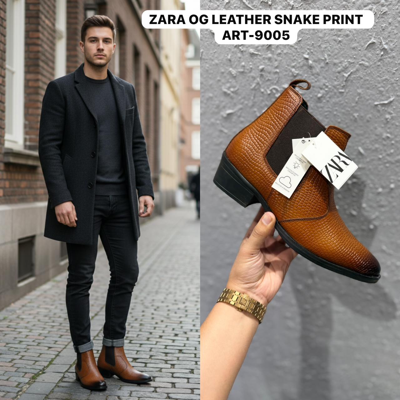 ZARA Snake Print Leather Chelsea Boots – Luxury Men’s Boots 3 Colours