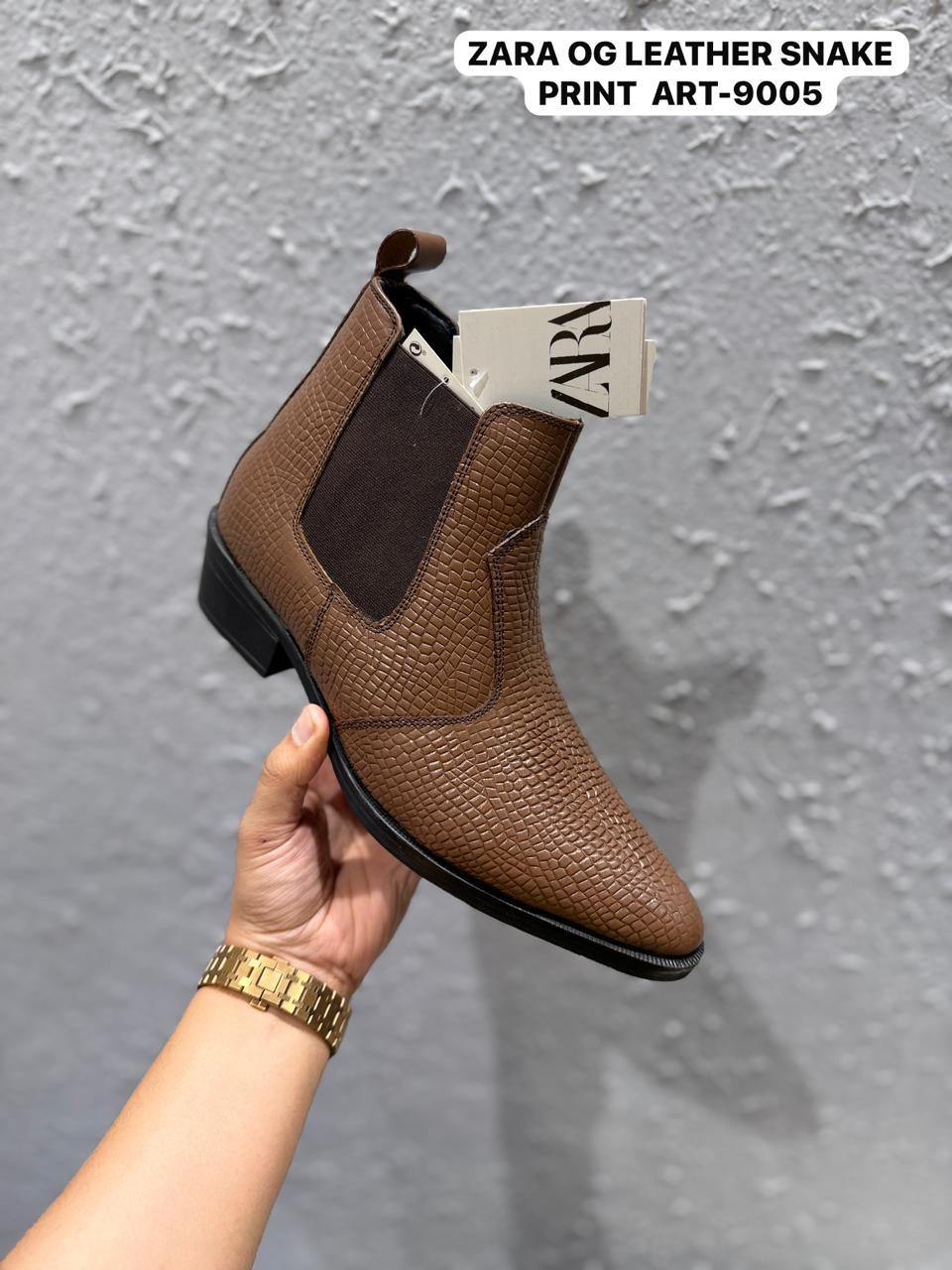 ZARA Snake Print Leather Chelsea Boots – Luxury Men’s Boots 3 Colours