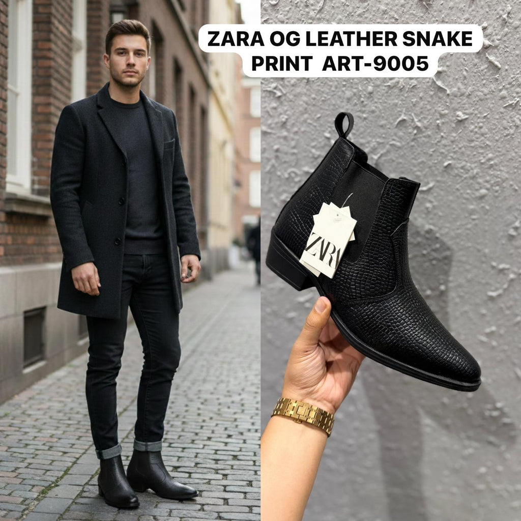 ZARA Snake Print Leather Chelsea Boots – Luxury Men’s Boots 3 Colours
