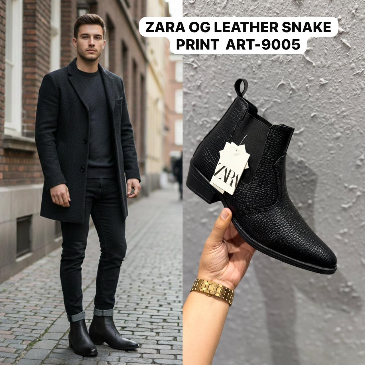 ZARA Snake Print Leather Chelsea Boots – Luxury Men’s Boots 3 Colours
